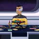 The animated Mariner, Rutherford, and Boimler play a game of the tabletop negotiation game 'Diplomath' in the Cerritos bar.